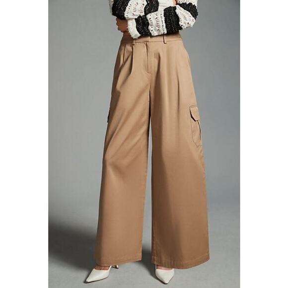 Anthropologie x Du Paradis Pleated Wide-Leg Cargo Pants Beige Size Small New - Picture 2 of 11
